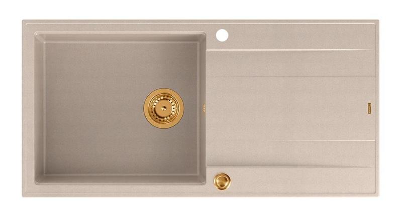 Quadri Luton pearl beige granitový nadstavbový drez s odkvapkávačom, reverzibilný 100x50cm s medenou zátkou 1208971770
