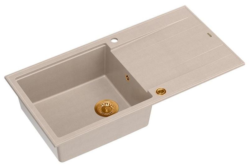 Quadri Luton pearl beige granitový nadstavbový drez s odkvapkávačom, reverzibilný 100x50cm s medenou zátkou 1208971770