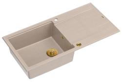 Quadri Luton beige granitový nadstavbový drez s odkvapkávačom, otočný 100x50cm so zlatou zátkou 1208971771