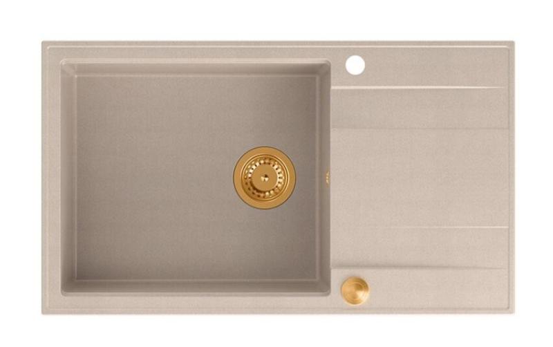 Quadri Luton pearl beige granitový veľký nadstavbový drez s odkvapkávačom, otočný 86x50cm s medenou zátkou 1208971773