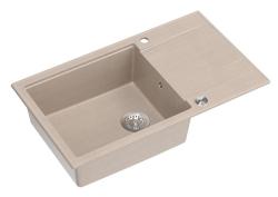 Quadri Luton beige granitový veľký nadstavbový drez s odkvapkávacou plochou reverzibilný 86x50cm s nerezovou zátkou 1208971775