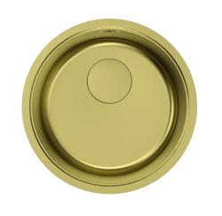 Pure.Sink Rondo Zlatý okrúhly drez na zapustenie, podstavec a montáž na dosku, 37 cm, RD375-Gold
