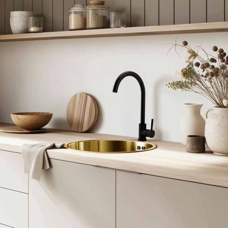 Pure.Sink Rondo Zlatý Kruhový Drez plochá inštalácia, podstavcová a nadstavbová 38 cm PRN38-60