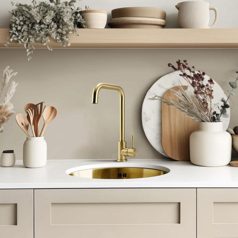 Pure.Sink Rondo Zlatý Kruhový Drez plochá inštalácia, podstavcová a nadstavbová 38 cm PRN38-60