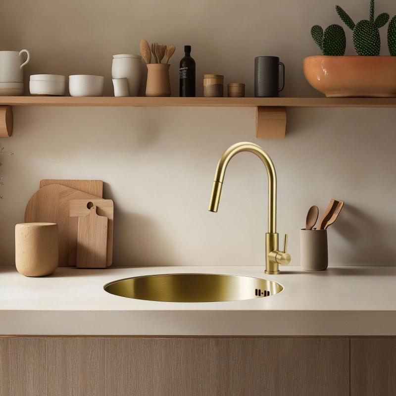 Pure.Sink Rondo Zlatý Kruhový Drez plochá inštalácia, podstavcová a nadstavbová 38 cm PRN38-60