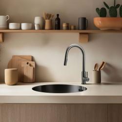 Pure.Sink Rondo Gun metal Kruhový drez na rovnú montáž, spodnú montáž a hornú montáž 38 cm PRN38-61