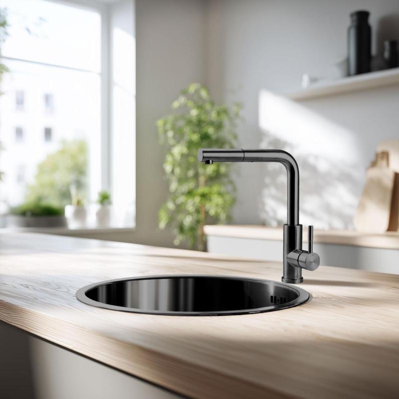 Pure.Sink Rondo Gun metal Kruhový drez na rovnú montáž, spodnú montáž a hornú montáž 38 cm PRN38-61