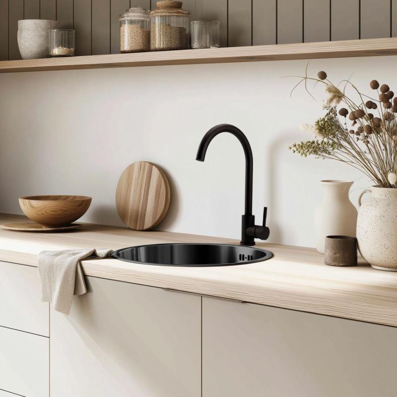 Pure.Sink Rondo Gun metal Kruhový drez na rovnú montáž, spodnú montáž a hornú montáž 38 cm PRN38-61
