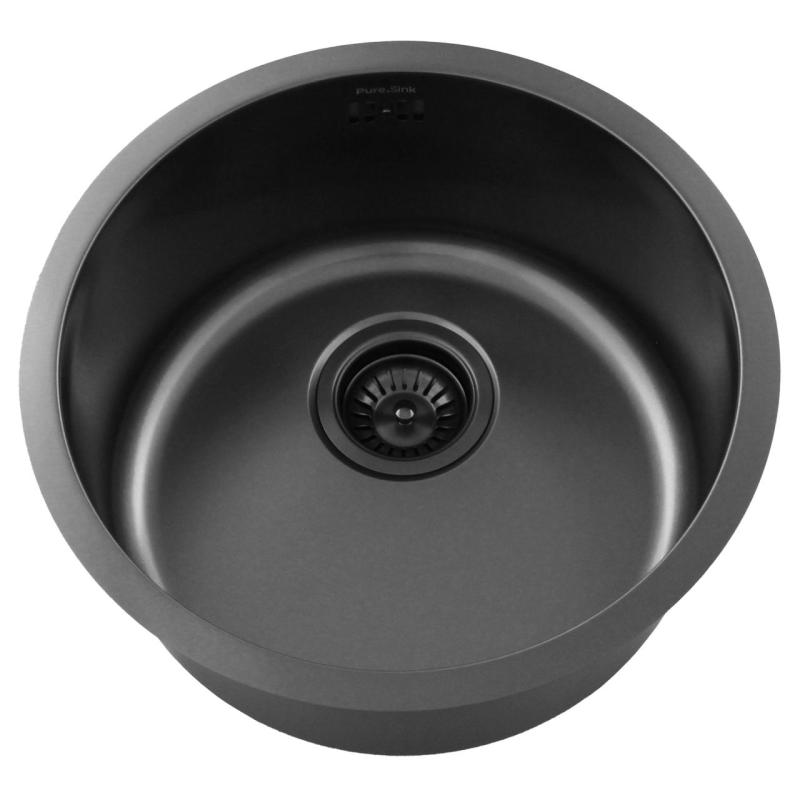 Pure.Sink Rondo Gun metal Kruhový drez na rovnú montáž, spodnú montáž a hornú montáž 38 cm PRN38-61