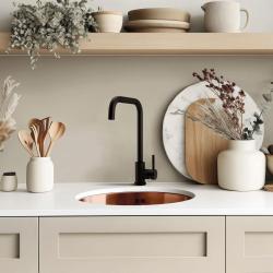 Pure.Sink Rondo Medený okrúhly drez na zapustenie, podstavec a montáž na dosku, 37 cm, RD375-Copper
