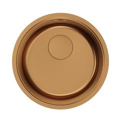 Pure.Sink Rondo Medený okrúhly drez na zapustenie, podstavec a montáž na dosku, 37 cm, RD375-Copper