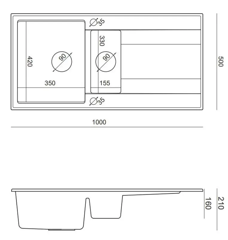 Quadri Luton pearl beige granite top-mount 1.5 bowl sink with reversible drainboard 100x50cm with copper plug 1208971792
