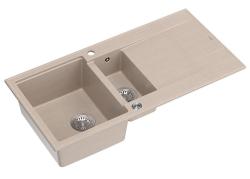 Quadri Luton beige granitový nadstavbový dvojitý drez s odčerpávacou plochou, otočný 100x50cm s nerezovou zátkou 1208971794
