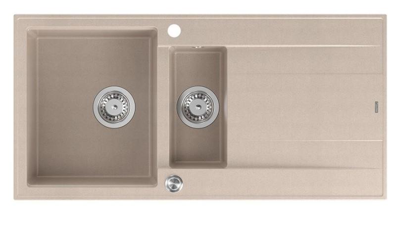 Quadri Luton pearl beige granitový nadstavbový dvojitočkový drez s odliatkom, reverzibilný 100x50cm s nerezovým zátkou 1208971794
