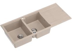 Quadri Luton konštrukcia dvojitého granitového drezu pearl beige s odkvapkávacou časťou 116x50 cm s nerezovou zástrčkou 1208971812