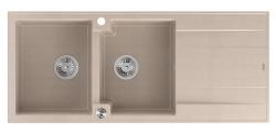 Quadri Luton konštrukcia dvojitého granitového drezu pearl beige s odkvapkávacou časťou 116x50 cm s nerezovou zástrčkou 1208971812
