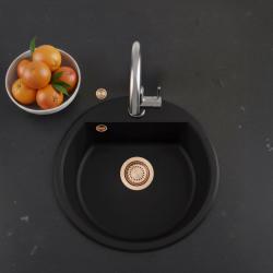 GraniteMy Bremen okrúhly granitový drez 43 cm čierny, na povrchu a pod povrchom, s otvorom pre kohútik a automatickým medeným zátkou 1208971838