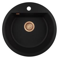 GraniteMy Bremen okrúhly granitový drez 43 cm čierny, na povrchu a pod povrchom, s otvorom pre kohútik a automatickým medeným zátkou 1208971838