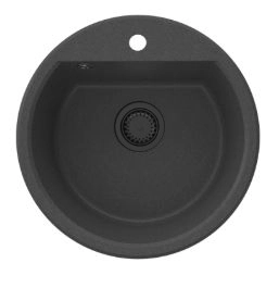 GraniteMy Bremen okrúhle granitové umývadlo 43 cm čierne, povrchové a spodné, s otvorom pre kohútik a automatickou čiernou zátkou 1208971839