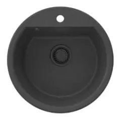 GraniteMy Bremen okrúhle granitové umývadlo 43 cm čierne, povrchové a spodné, s otvorom pre kohútik a automatickou čiernou zátkou 1208971839