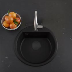 GraniteMy Bremen okrúhle granitové umývadlo 43 cm čierne, povrchové a spodné, s otvorom pre kohútik a automatickou čiernou zátkou 1208971839