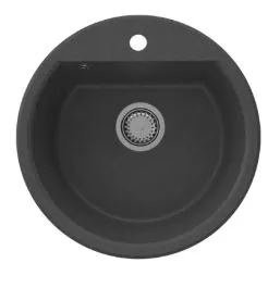 GraniteMy Bremen okrúhly granitový drez 43 cm čierny, na montáž a pod montáž, s otvorom pre kohútik a automatickou nerezovou zátkou 1208971840