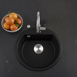 GraniteMy Bremen okrúhly granitový drez 43 cm čierny, na montáž a pod montáž, s otvorom pre kohútik a automatickou nerezovou zátkou 1208971840