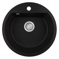 GraniteMy Bremen okrúhly granitový drez 43 cm čierny, na montáž a pod montáž, s otvorom pre kohútik a automatickou nerezovou zátkou 1208971840