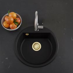 GraniteMy Bremen okrúhla granitová umývadlo 43 cm čierna, na stenu a podstavce, s dierou pre kohútik a zlatou zátkou 1208971841