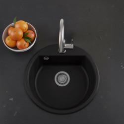 GraniteMy Bremen kruhový granitový drez 43 cm čierny, povrchová a spodná montáž, s otvorom pre kohútik a kovovou zátkou gun metal 1208971842
