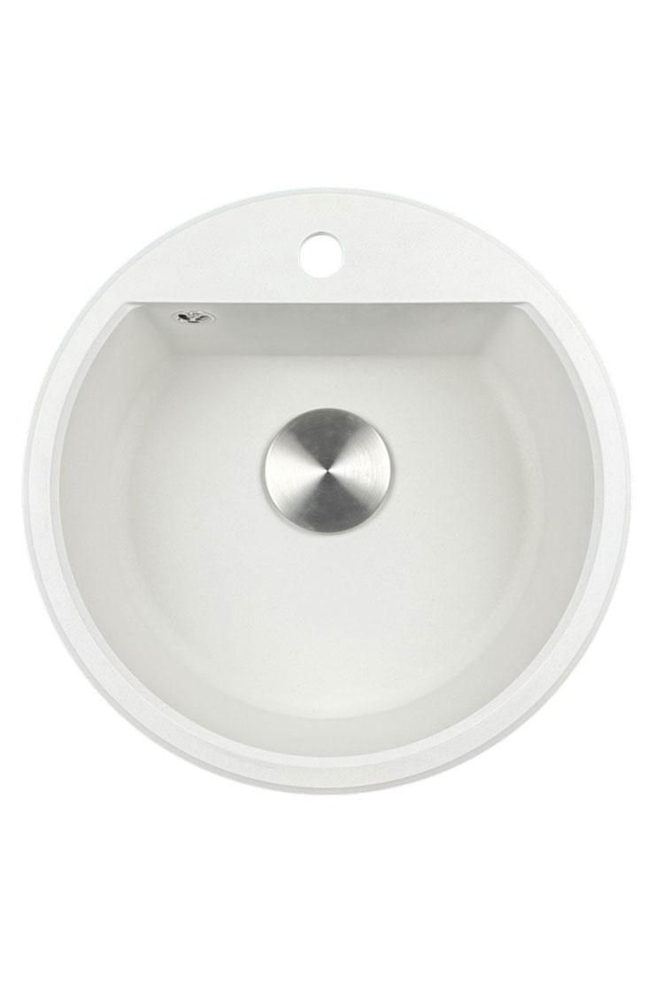 GraniteMy Bremen okrúhly granitový drez 43 cm biely, na montáž nad a pod, s otvorom pre vodovodnú batériu a automatickou nerezovou zátkou 1208971845