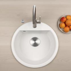 GraniteMy Bremen okrúhly granitový drez 43 cm biely, na montáž nad a pod, s otvorom pre vodovodnú batériu a automatickou nerezovou zátkou 1208971845