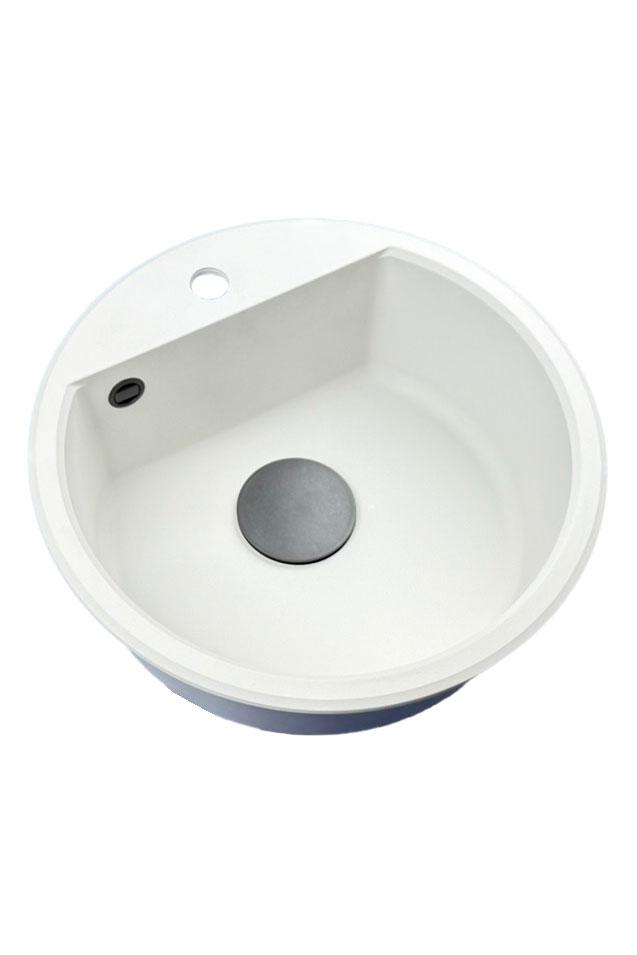 GraniteMy Bremen kruhový granitový drez 43 cm biely, montážny a spodný, s dierou pre kohútik a automatickým čiernym zátkou 1208971846