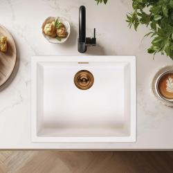 Ausmann Fiber biely umývadlo 50x40cm na podstavec, na stenu a na úrovni so automatickým medeným zátkou 1208971900