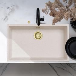 Ausmann Fibre piesok biely veľký drez 70x40cm na spodnú montáž, vrchnú montáž a rovnú montáž s automatickým zlatým zátkou 1208971938