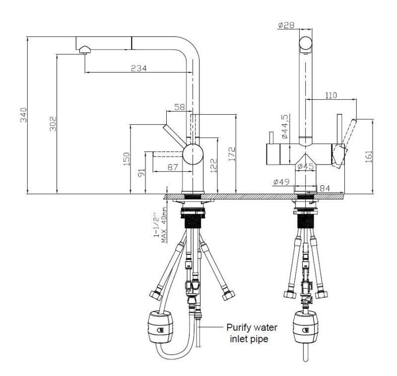 Pure.Sink Elite Steel Clear-S RVS 3-cestná kuchynská batéria s výsuvným výlevom a filtrovanou vodou PS8120-02