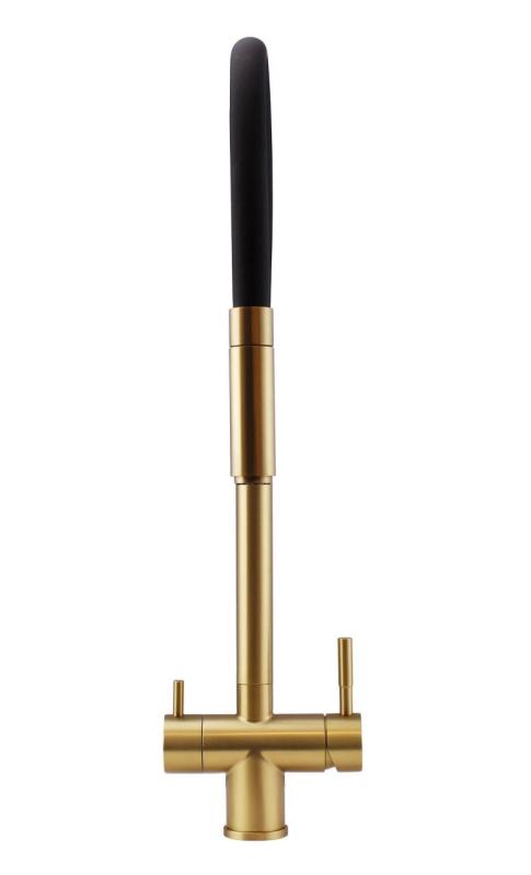 Pure.Sink Elite Steel Flex 3-cestný PVD kefa zlato kuchynská batéria s flexibilným výtokom a filtrovanou vodou PS8110-60