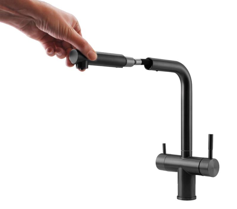 Pure.Sink Elite Steel Clear-S PVD gun metal 3-cestný Kuchynský kohútik s Vysúvacou výlevkou a Filtrujúcou vodou PS8120-61