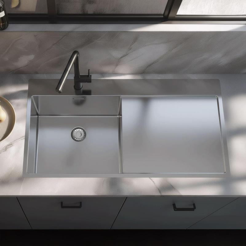 Pure.Sink Exclusivo Nerezový drez s odkvapkávacou časťou 100 x 52 cm, batéria Tapwing vľavo PEX47100LT-02