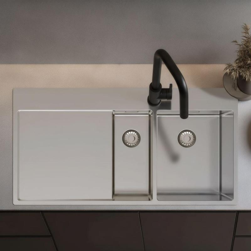 Pure.Sink Exclusivo Nerezový drez 1,5 s odkvapkávacou časťou 100 x 52 cm, kohútik na pravej strane PEX3418100RT-02