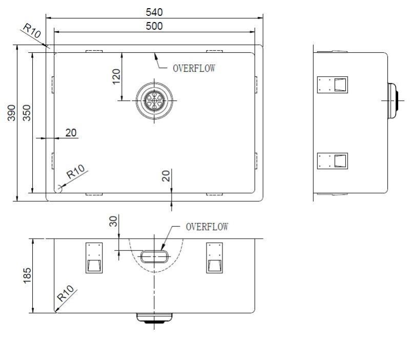 Pure.Sink Exclusivo Špeciálny 35 cm dlhý nerezový drez 50 x 35 cm, polomer 10 mm PEX5035-02