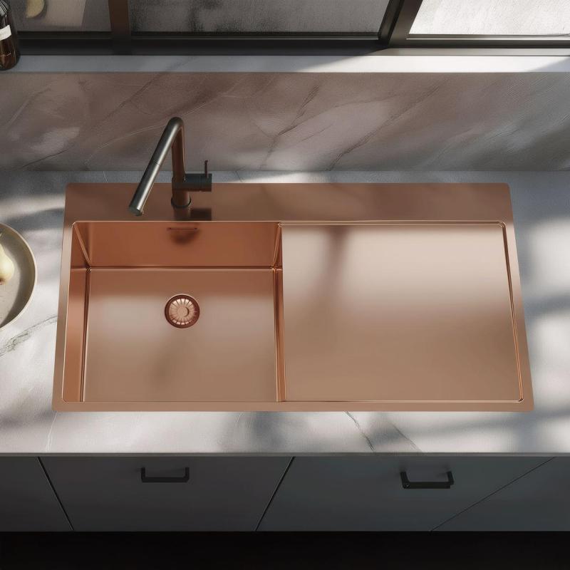 Pure.Sink Exclusivo Medený drez s odkvapkávacou časťou 100 x 52 cm, kohútik vľavo PEX47100LT-62
