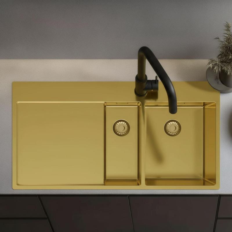Pure.Sink Exclusivo Zlatý 1,5  drez s odkvapkávacou časťou 100x52 cm Kohútik na pravej strane PEX3418100RT-60