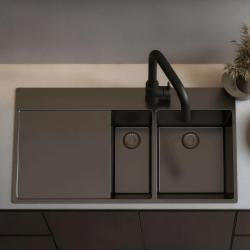 Pure.Sink Exclusivo Gun metal 1,5  drez s odkvapkávacou časťou 100x52 cm Tapwing vpravo PEX3418100RT-61