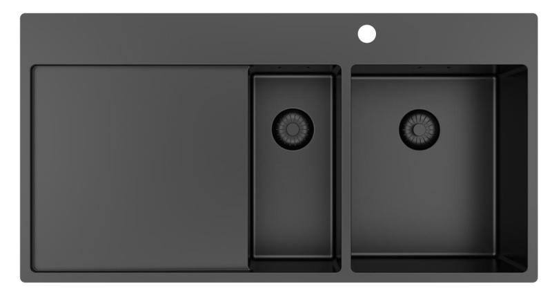 Pure.Sink Exclusivo Gun metal 1,5  drez s odkvapkávacou časťou 100x52 cm Tapwing vpravo PEX3418100RT-61