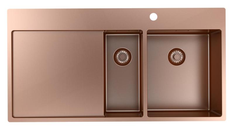 Pure.Sink Exclusivo Medený 1,5  drez s odkvapkávacou časťou 100x52 cm Kohútik na pravej strane PEX3418100RT-62