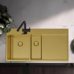 Pure.Sink Exclusivo Zlatý 1,5  drez s odkvapkávacou časťou 100x52 cm Kohútik vľavo PEX3418100LT-60