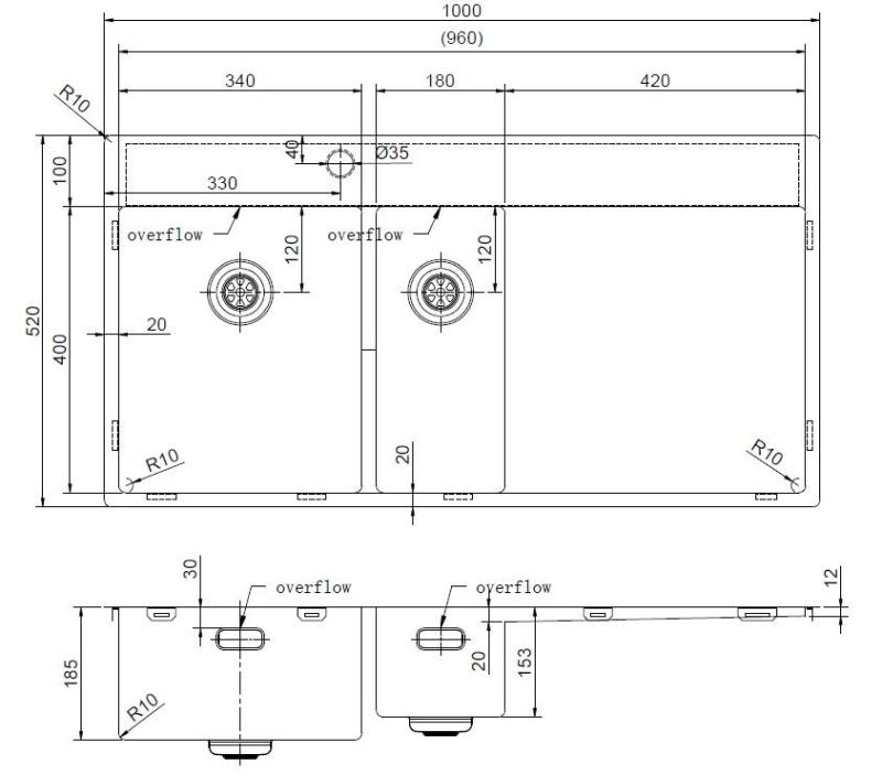 Pure.Sink Exclusivo Gun metal 1,5  drez s odkvapkávacou časťou 100x52 cm Tapwing vľavo PEX3418100LT-61