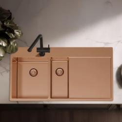 Pure.Sink Exclusivo Medený 1,5  drez s odkvapkávacou časťou 100x52 cm Kohútik vľavo PEX3418100LT-62