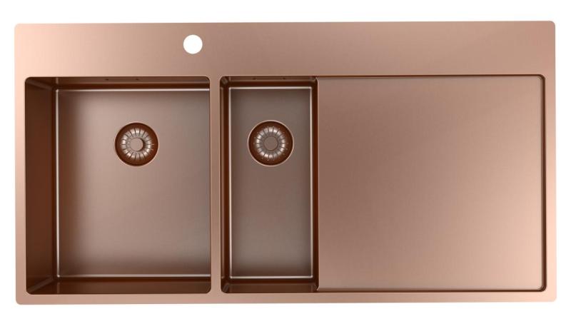 Pure.Sink Exclusivo Medený 1,5  drez s odkvapkávacou časťou 100x52 cm Kohútik vľavo PEX3418100LT-62